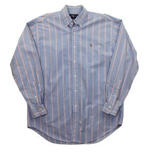 Polo Ralph Lauren Blue Pink Long Sleeve Stripe Button Front Mens Shirt sz M